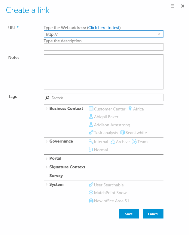 Create a link dialogue