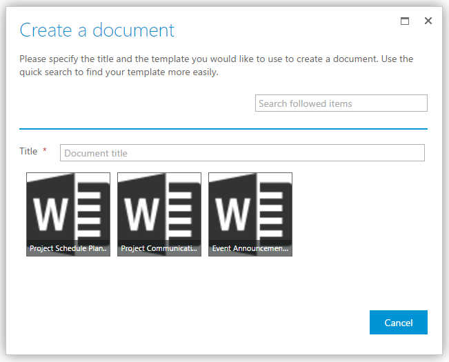 Document template selection dialogue