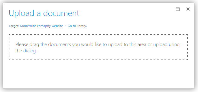 Drag and drop document upload dialogue