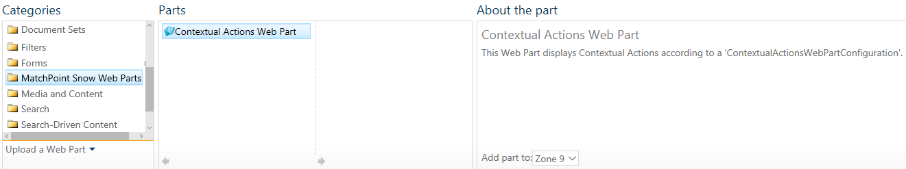 Adding Contextual Actions WebPart