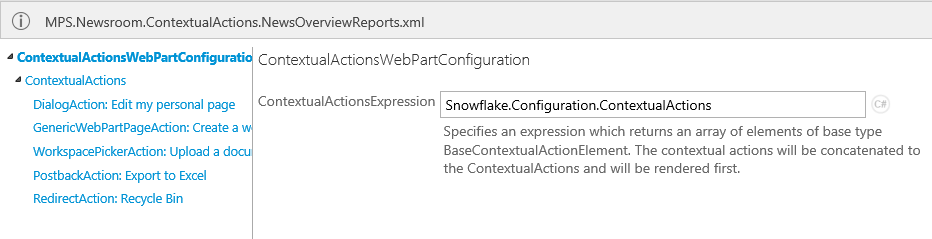 Configuring Contextual Actions WebPart