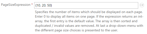 Configuration of the page size control