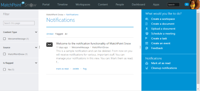 The new notification center in MatchPoint Snow