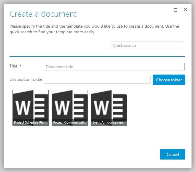 Document template selection dialogue