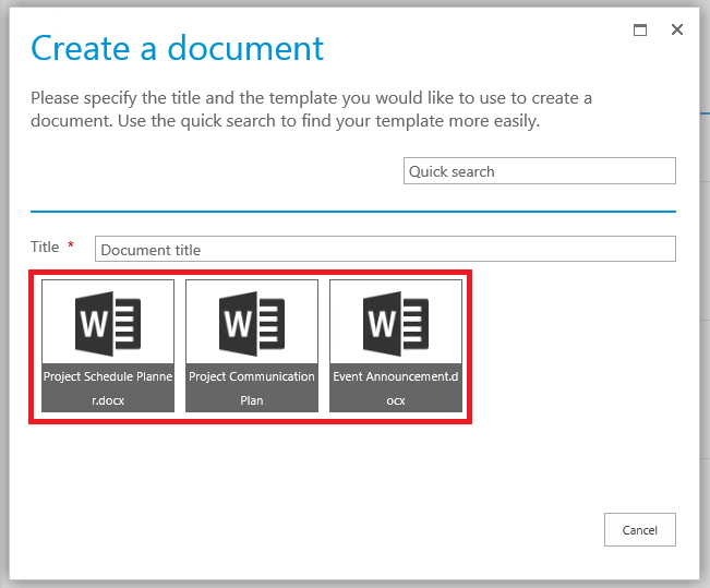 Document template selection dialogue